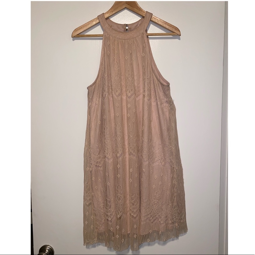 ASTR High Neck Lace Overlay Shift Dress